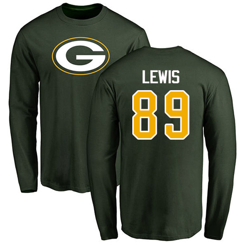 Men Green Bay Packers Green #89 Lewis Marcedes Name And Number Logo Nike NFL Long Sleeve T Shirt->nfl t-shirts->Sports Accessory